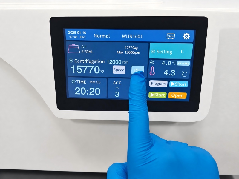 The operator clicks on the centrifuge screen